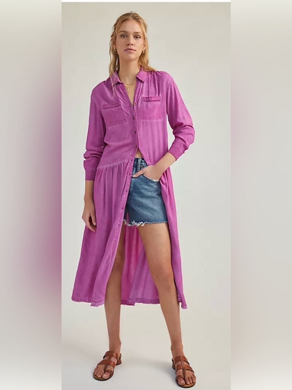 Anthropologie Pilcro Kimberly Raspberry Pink Shirt Dress Size Large - Picture 2 of 5